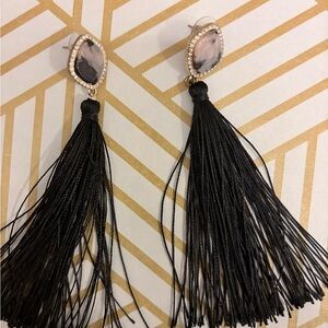 Donna Karan Black Tassel Drop Earrings with Marbled Stone